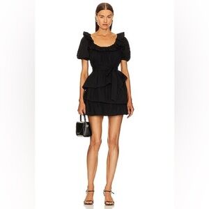 Tularosa Black Tiered Mini‎ Dress XS Puff Sleeve Ruffle Ruffle Tiered Boho